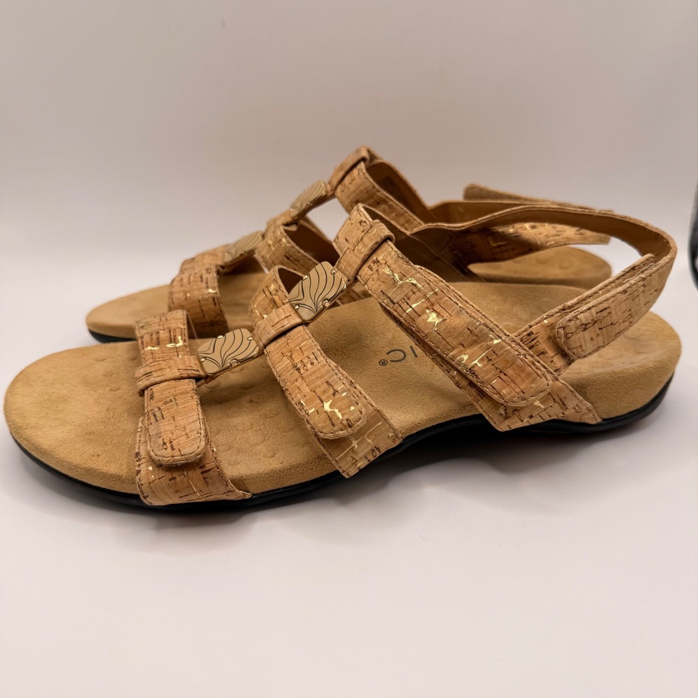 Vionic Amber Gold Cork‎ Adjustable Backstrap Sandals Womens 11 Orthaheel Comfort